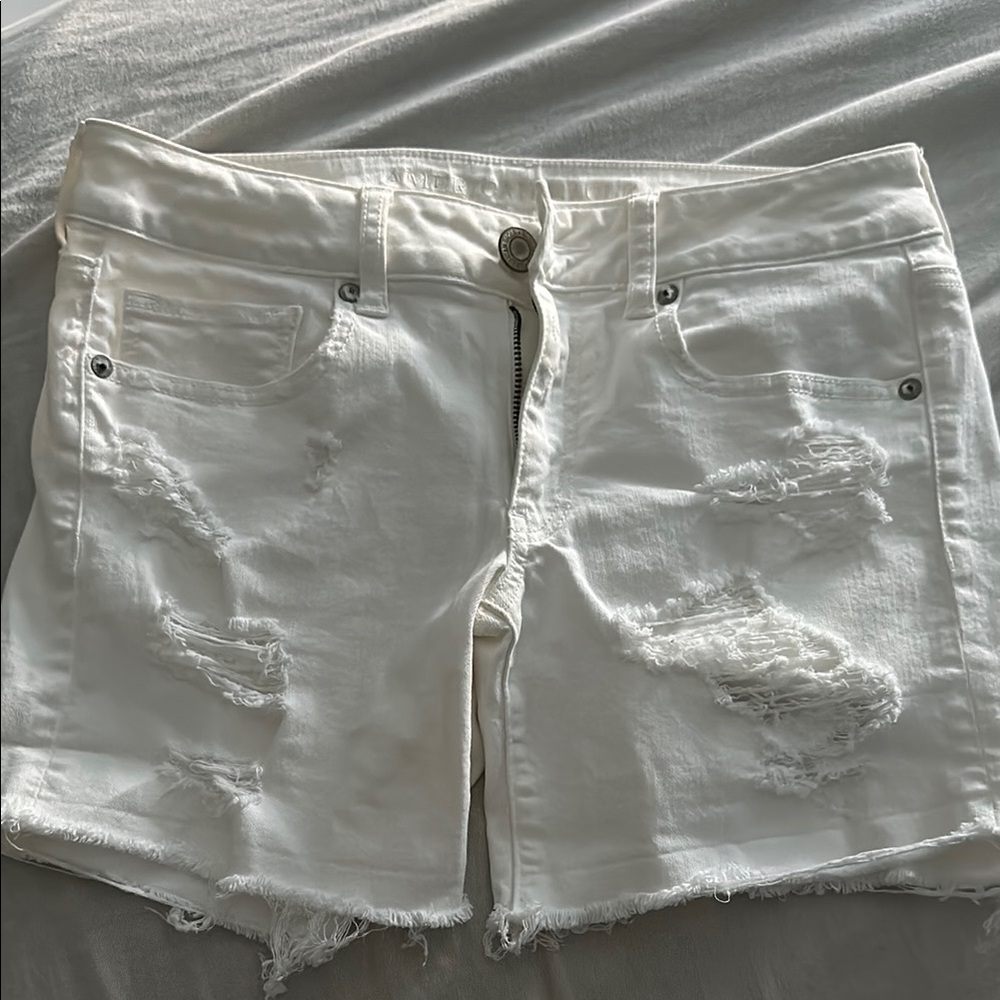 White Distressed Denim Shorts